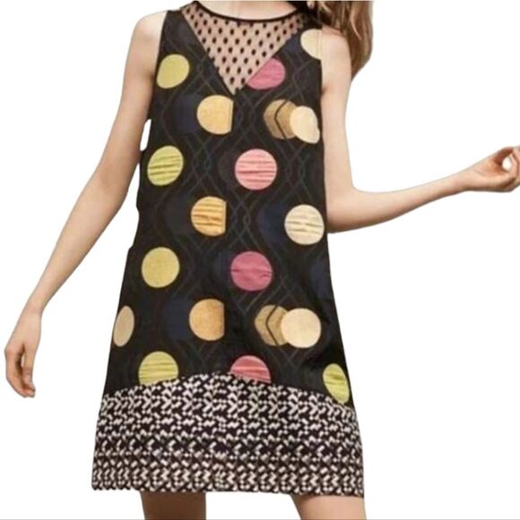 Anthropologie Maeve Tilde Polka Dot Palooza Retro Mod Metallic XS Black Motif NW - Picture 3 of 15